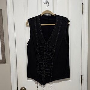 Edgy Black Lace-Up Sleeveless Blouse